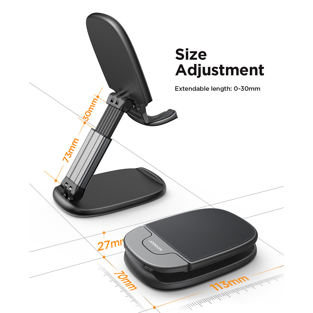 JOYROOM JR-ZS371 Desktop Phone Stand PC+ABS+Aluminum Alloy Adjustable Foldable Tablet Holder