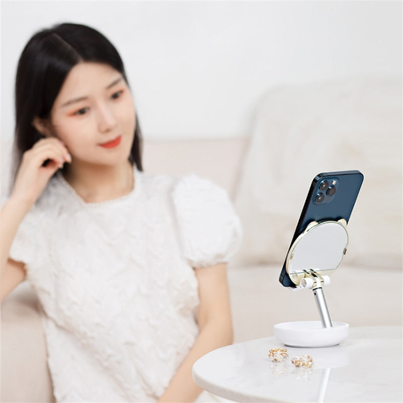 ICARERFAMILY IF-ZMZJ01 Mirror Design Cartoon Desktop Bracket Folding Stand for Phone / Tablet