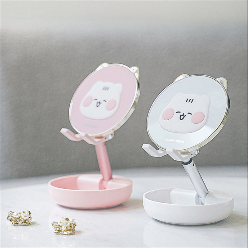 ICARERFAMILY IF-ZMZJ01 Mirror Design Cartoon Desktop Bracket Folding Stand for Phone / Tablet