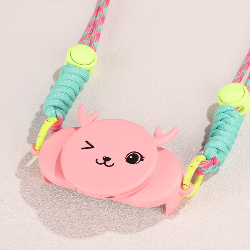 Phone Crossbody Lanyard Rotary Back Clamp Phone Holder Nylon Braided Shoulder Strap with Makeup Mirror Stand