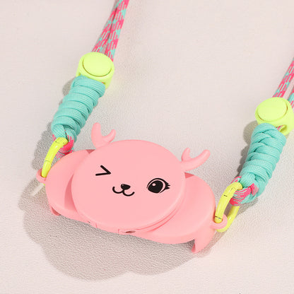 Phone Crossbody Lanyard Rotary Back Clamp Phone Holder Nylon Braided Shoulder Strap with Makeup Mirror Stand