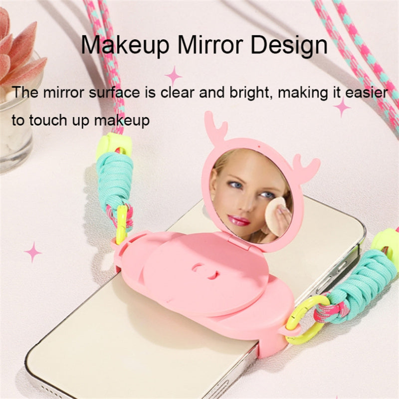 Phone Crossbody Lanyard Rotary Back Clamp Phone Holder Nylon Braided Shoulder Strap with Makeup Mirror Stand