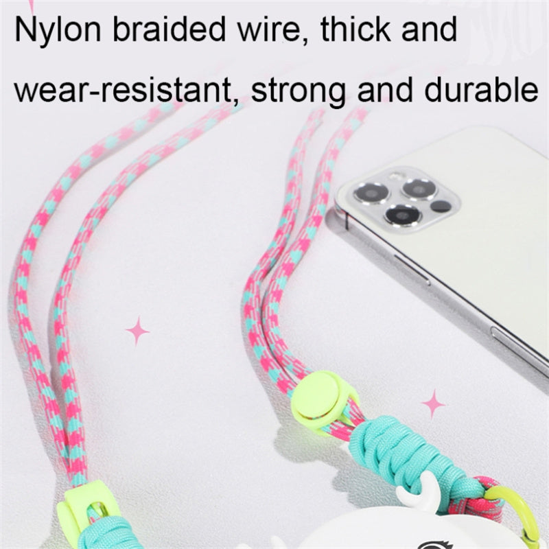 Phone Crossbody Lanyard Rotary Back Clamp Phone Holder Nylon Braided Shoulder Strap with Makeup Mirror Stand