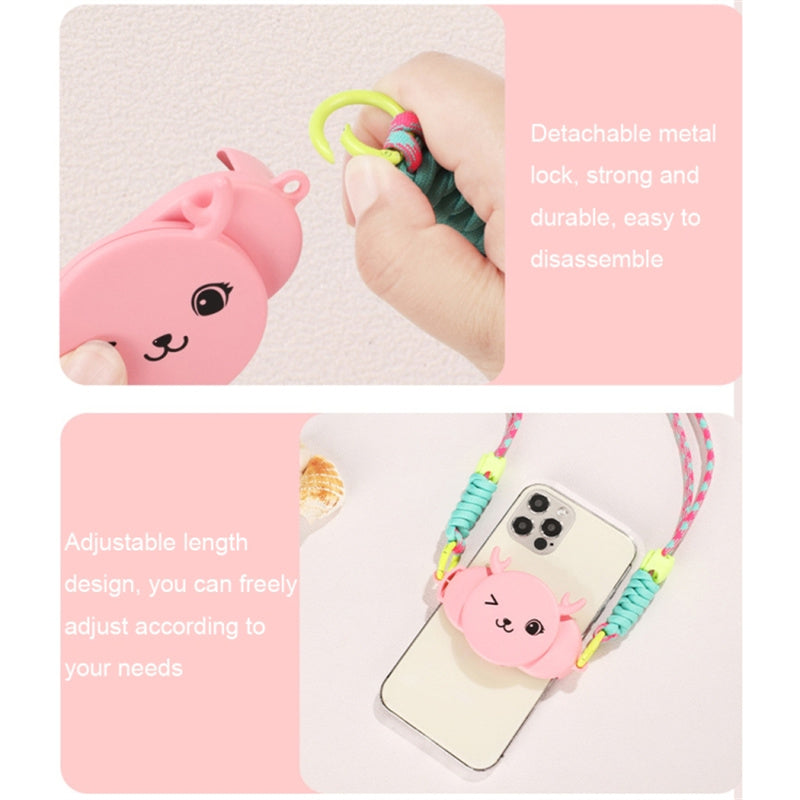 Phone Crossbody Lanyard Rotary Back Clamp Phone Holder Nylon Braided Shoulder Strap with Makeup Mirror Stand