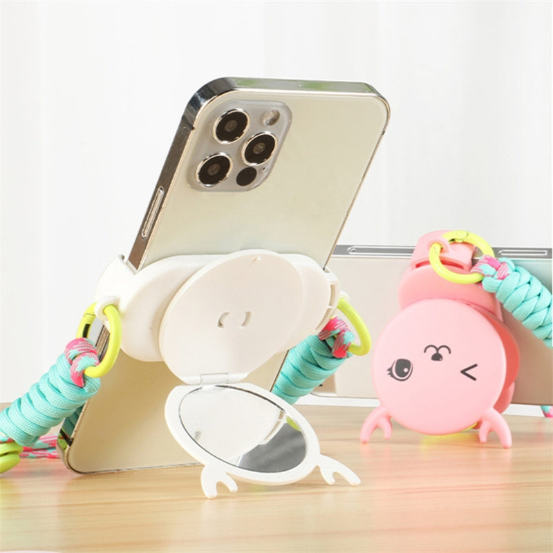 Phone Crossbody Lanyard Rotary Back Clamp Phone Holder Nylon Braided Shoulder Strap with Makeup Mirror Stand