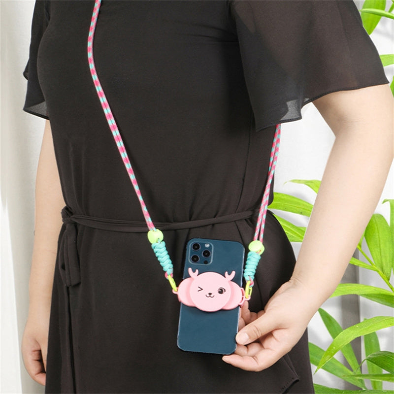 Phone Crossbody Lanyard Rotary Back Clamp Phone Holder Nylon Braided Shoulder Strap with Makeup Mirror Stand