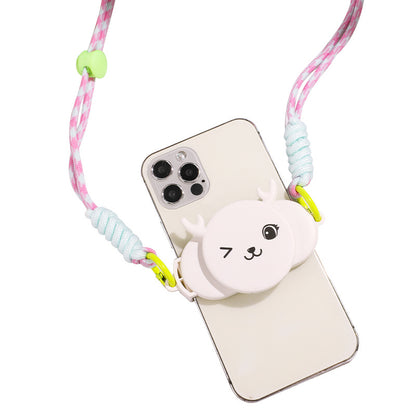 Phone Crossbody Lanyard Rotary Back Clamp Phone Holder Nylon Braided Shoulder Strap with Makeup Mirror Stand