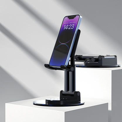 CCT22 Dual Tube Desktop Folding Cell Phone Stand ABS+Silicone Rotating Mobile Phone Holder