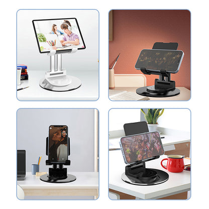 CCT22 Dual Tube Desktop Folding Cell Phone Stand ABS+Silicone Rotating Mobile Phone Holder
