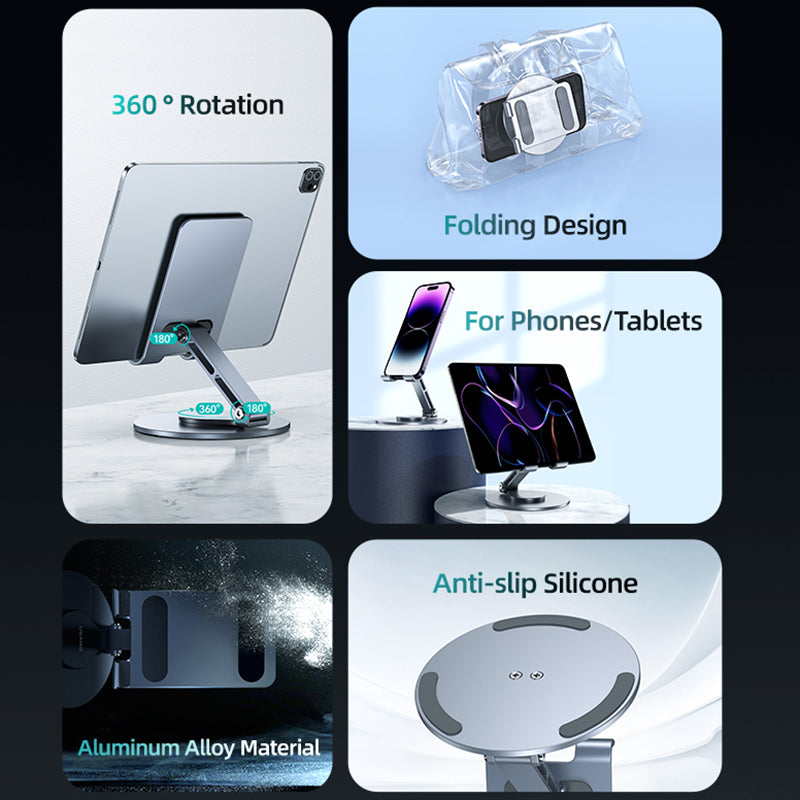 USAMS US-ZJ074 Desktop Foldable Phone Tablet Stand Aluminum Alloy 360-Degree Rotating Phone Holder