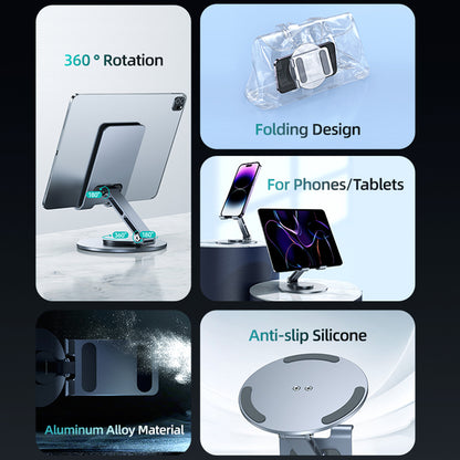USAMS US-ZJ074 Desktop Foldable Phone Tablet Stand Aluminum Alloy 360-Degree Rotating Phone Holder