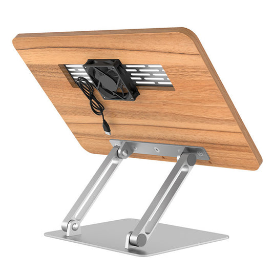 BG-4F Metal+MDF Portable Tablet Stand Height Adjustable Folding Laptop Holder with Cooling Fan, Book Clips