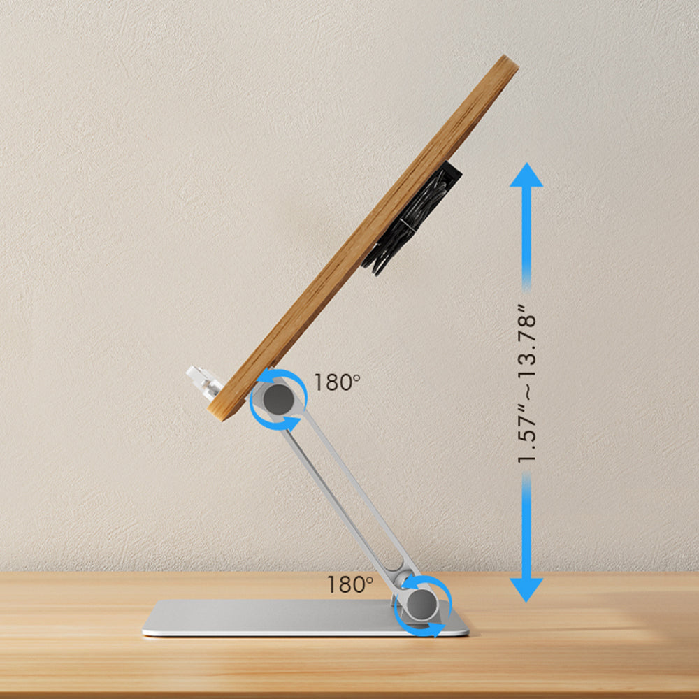 BG-4F Metal+MDF Portable Tablet Stand Height Adjustable Folding Laptop Holder with Cooling Fan, Book Clips