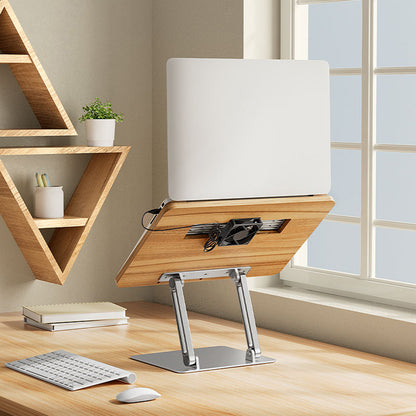 BG-4F Metal+MDF Portable Tablet Stand Height Adjustable Folding Laptop Holder with Cooling Fan, Book Clips