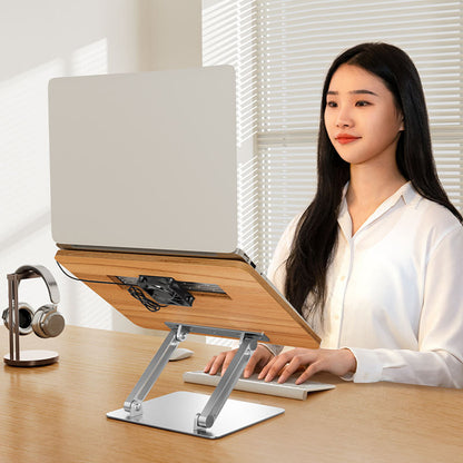 BG-4F Metal+MDF Portable Tablet Stand Height Adjustable Folding Laptop Holder with Cooling Fan, Book Clips