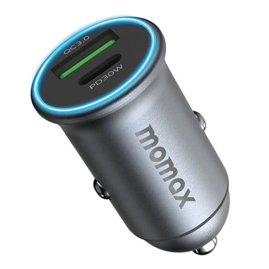 MOMAX PD 30W Type-C+USB Phone Fast Charging Adapter ABS+Aluminum Alloy Car Charger (CE Certified)