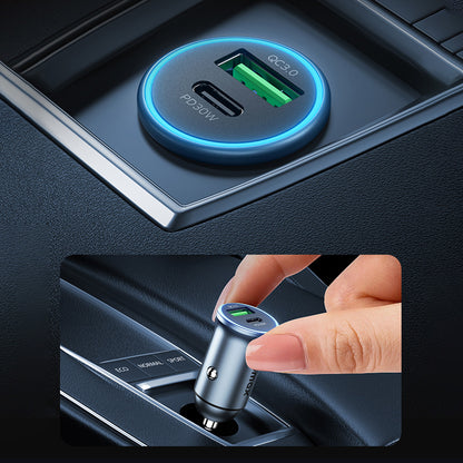 MOMAX PD 30W Type-C+USB Phone Fast Charging Adapter ABS+Aluminum Alloy Car Charger (CE Certified)