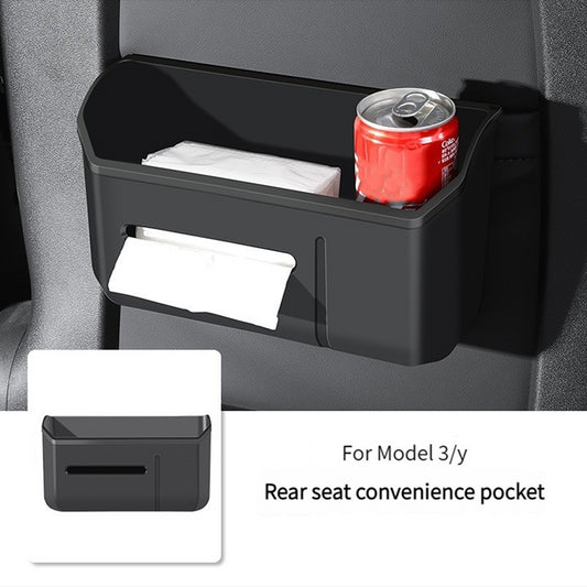 TSL261 Car Front Backrest Storage Box for Tesla Model Y / Model 3 17-22 TPE Under-seat Organizer Case