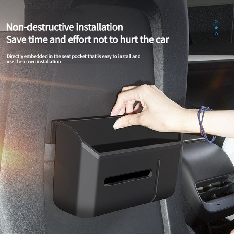 TSL261 Car Front Backrest Storage Box for Tesla Model Y / Model 3 17-22 TPE Under-seat Organizer Case