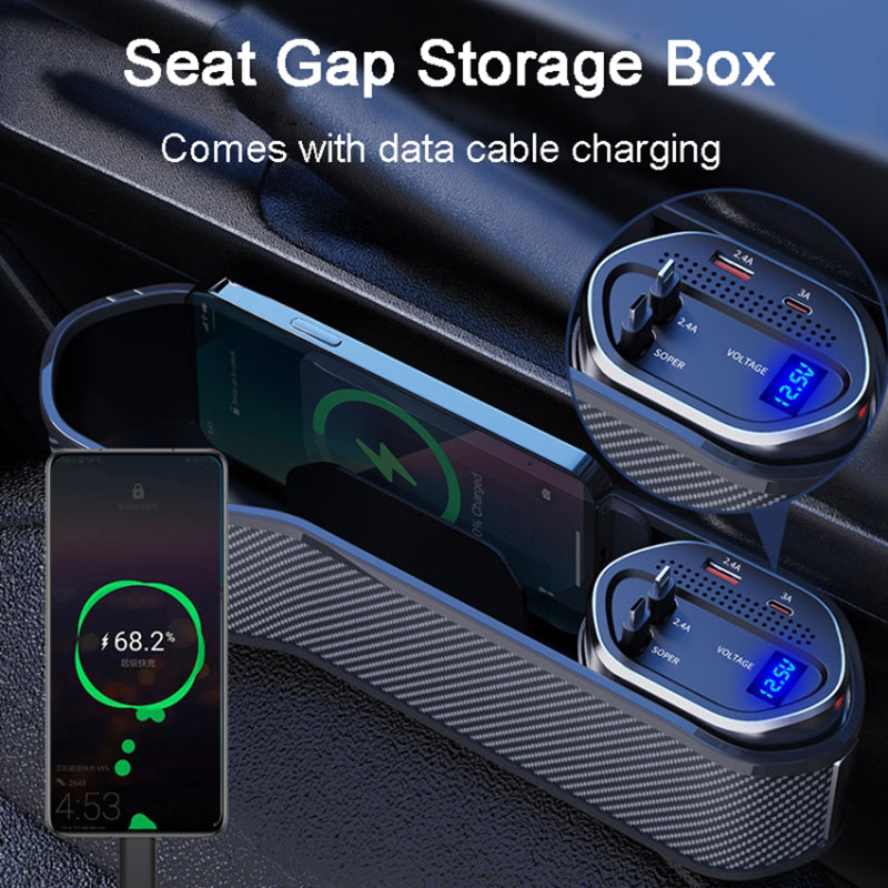 Car Seat Gap Storage Box Organizer Front Seat Console Side Pocket with Data Cable Charging (Cigarette Lighter Plug)