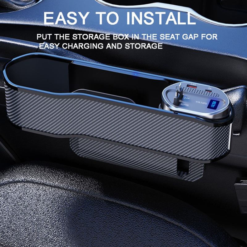 Car Seat Gap Storage Box Organizer Front Seat Console Side Pocket with Data Cable Charging (Cigarette Lighter Plug)
