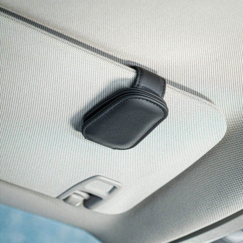 Magnetic Adsorption Car Sun Visor Glasses Holder PU Leather Sunglasses Card Ticket Clip