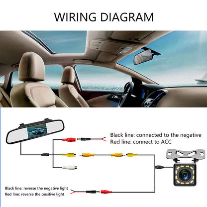 RG-205 Car Rear View Mirror Display 4.3'' Truck Rearview Mirror Screen with Waterproof 12-LED Camera