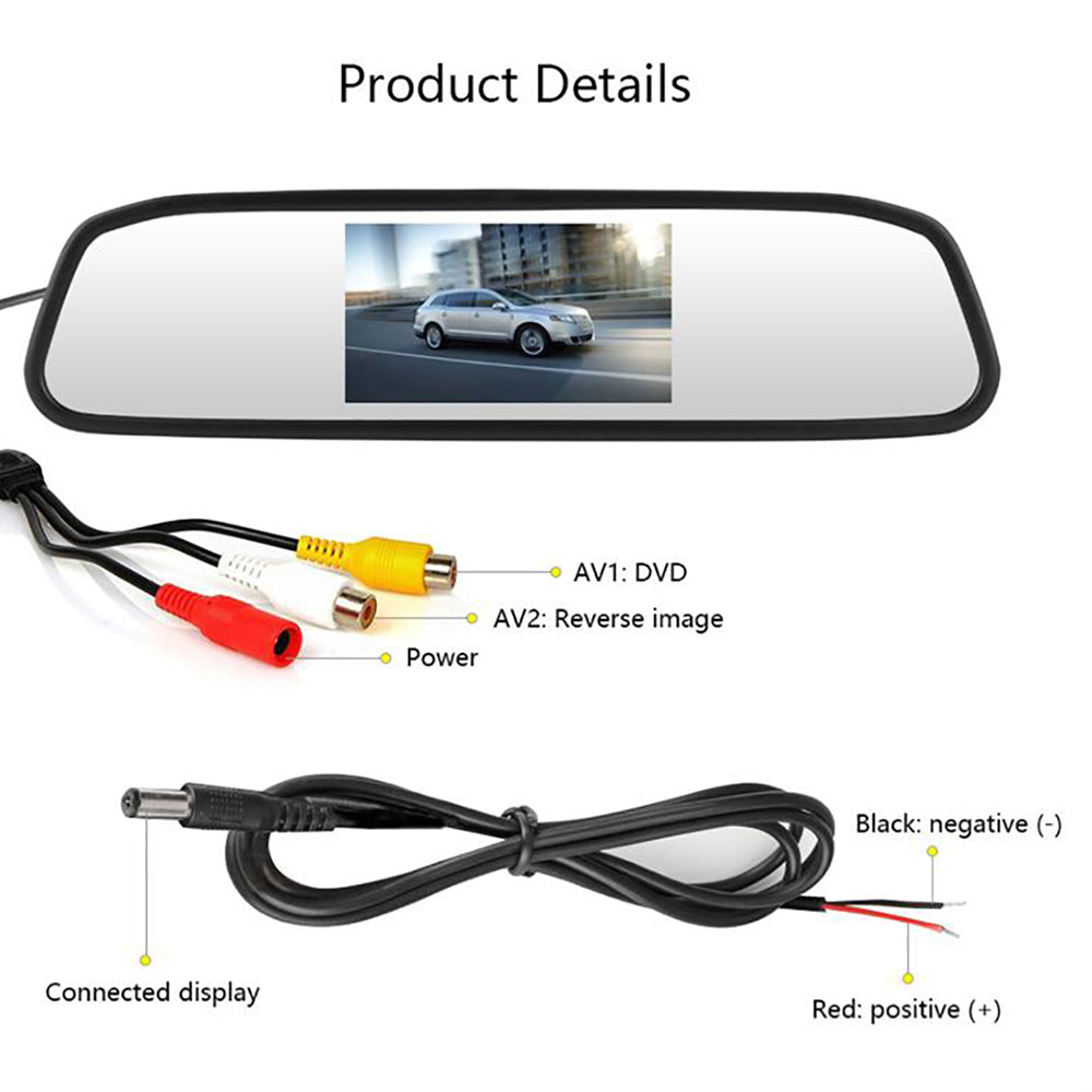 RG-205 Car Rear View Mirror Display 4.3'' Truck Rearview Mirror Screen with Waterproof 12-LED Camera