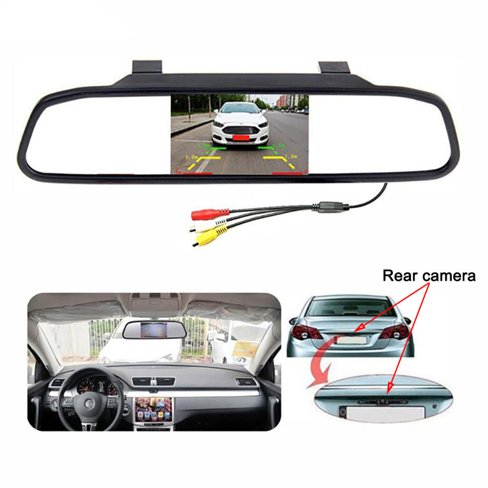 RG-205 Car Rear View Mirror Display 4.3'' Truck Rearview Mirror Screen with Waterproof 12-LED Camera