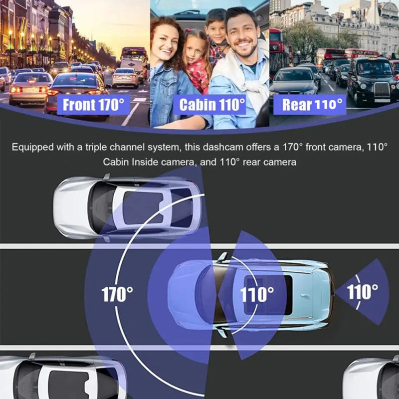 G12 1080P DVR Dash Camera Front / Inside / Rear Camera 2 Inch Screen Night Vision Driving Recorder