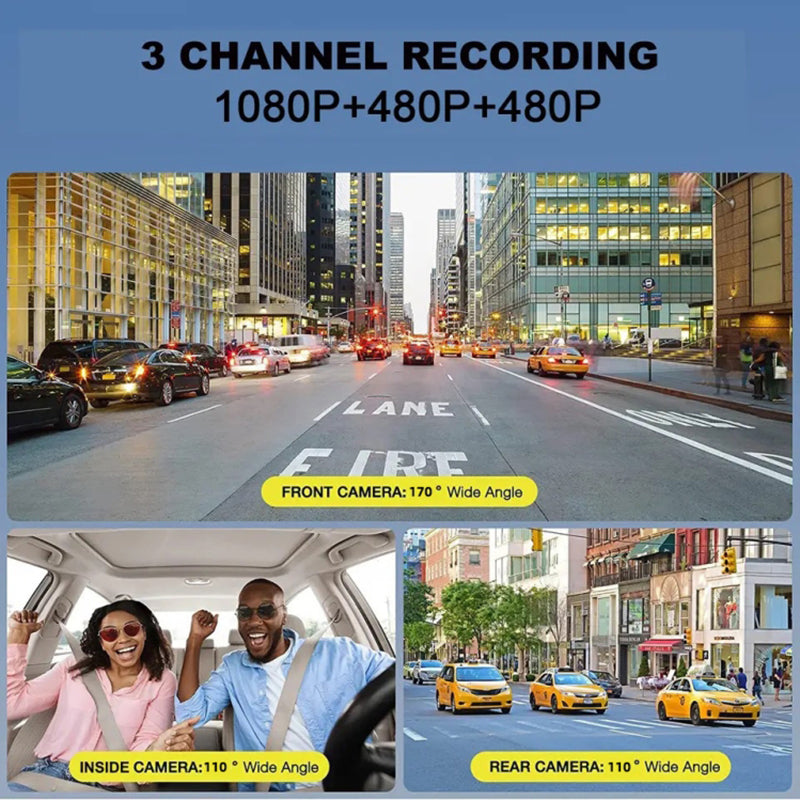 G12 1080P DVR Dash Camera Front / Inside / Rear Camera 2 Inch Screen Night Vision Driving Recorder
