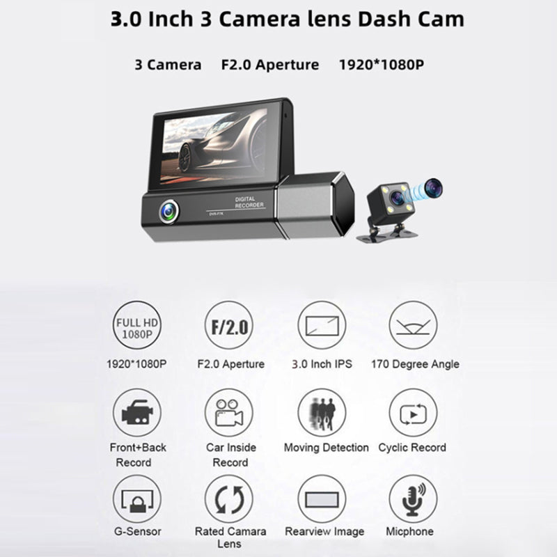 F10 3.0 Inch HD 1080P Car Dash Cam Data Recorder Wide Angle Night Vision G-sensor Parking Monitor