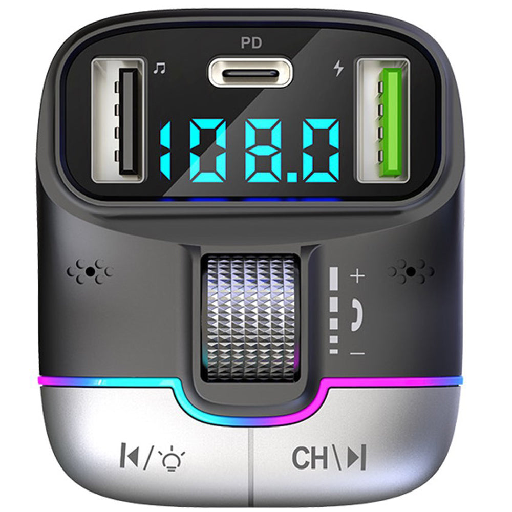 GZ01 Bluetooth 5.3 Hands-free Call U-disk MP3 Music Player Type-C + Dual USB Car Charger