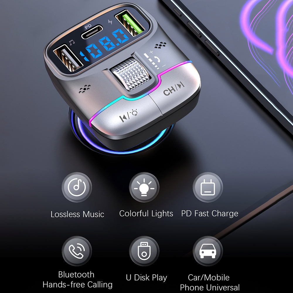 GZ01 Bluetooth 5.3 Hands-free Call U-disk MP3 Music Player Type-C + Dual USB Car Charger