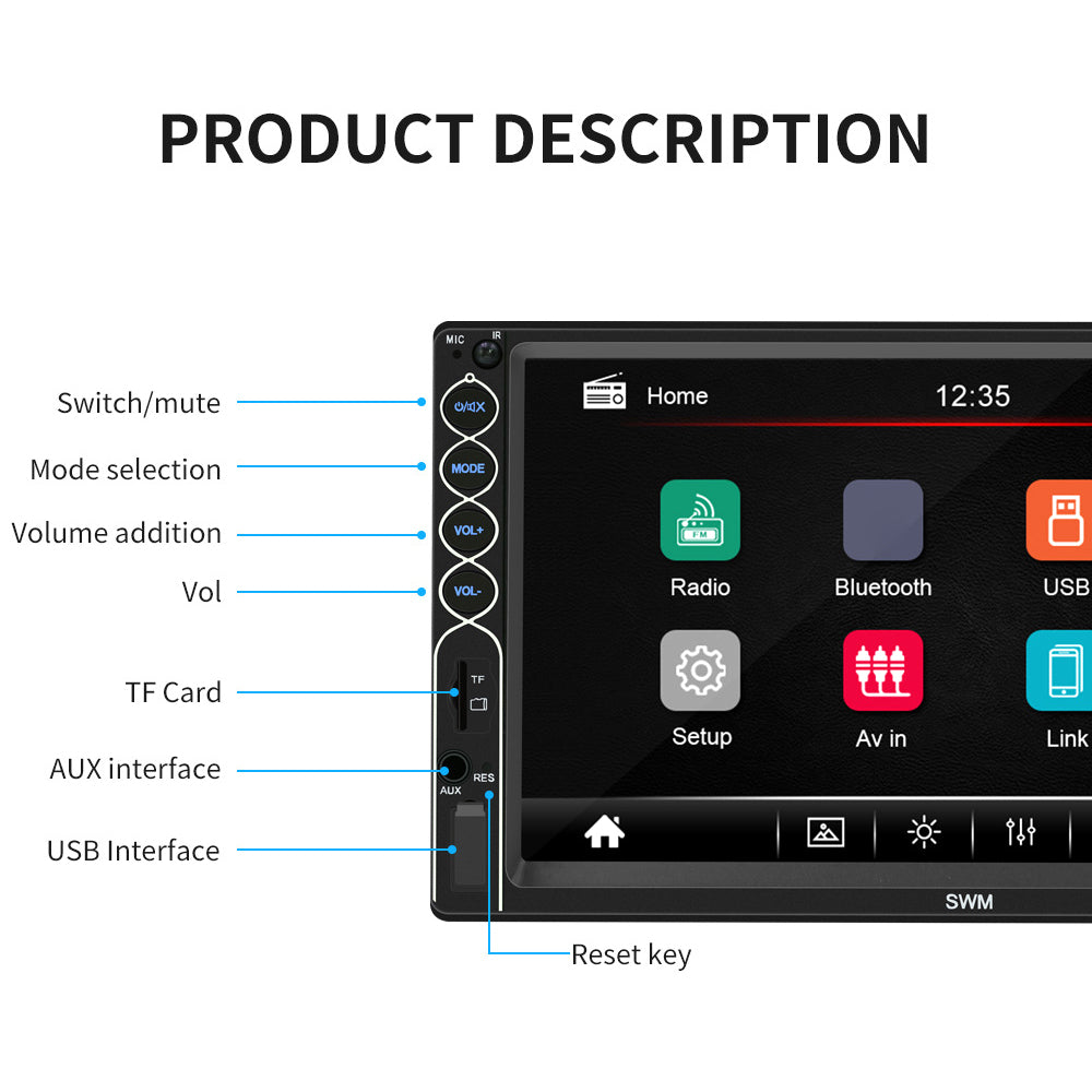 SWM N6 Car Stereo MP5 Player 7 inch Touch Screen Bluetooth Radio Receiver