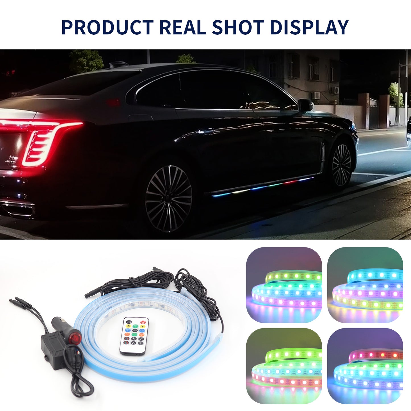 E18 Car Outside Modified LED Strip Lights 1.8m Cigarette Lighter Wire Colorful Ambient Lights Voice / RC Control Breathing Light