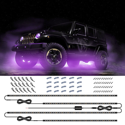 DP912 4Pcs Car Underglow Neon Accent Strip Lights RGB Music Underbody Waterproof Exterior Under Glow Light
