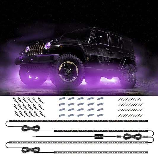 DP912 4Pcs Car Underglow Neon Accent Strip Lights RGB Music Underbody Waterproof Exterior Under Glow Light
