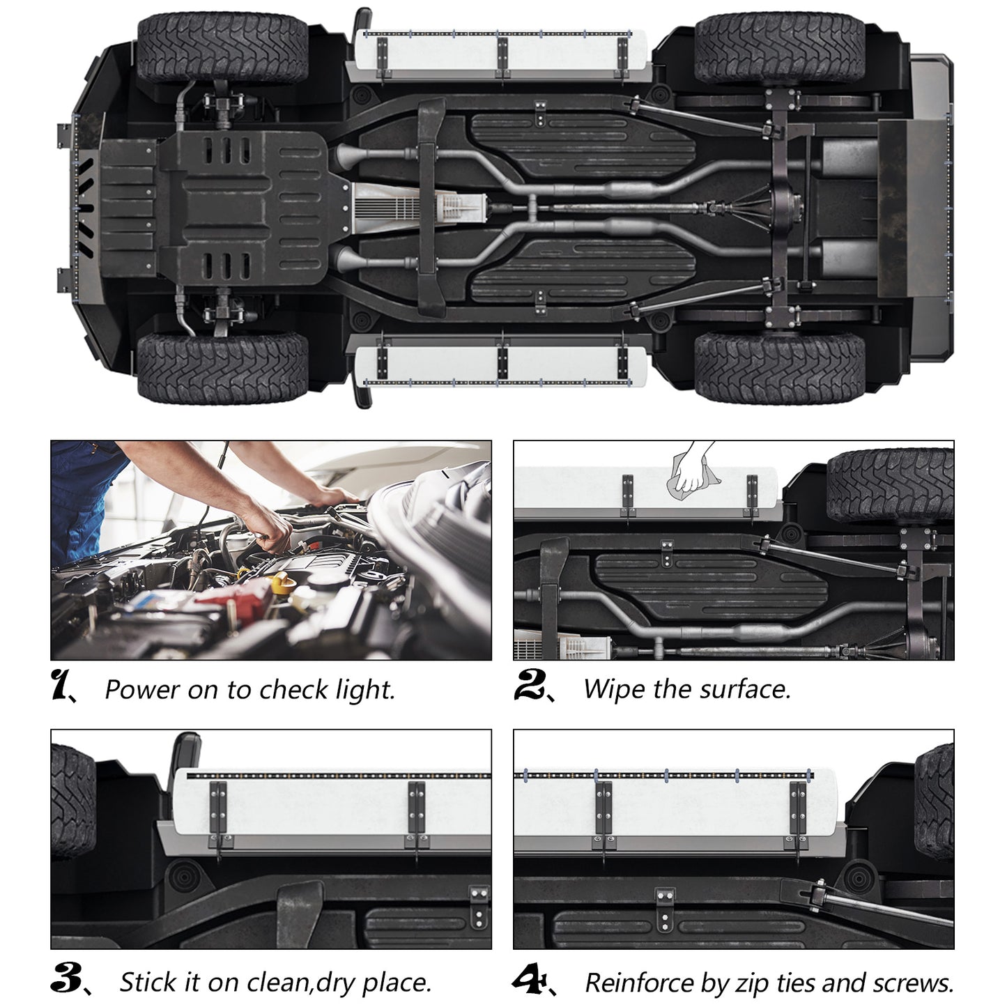 DP912 4Pcs Car Underglow Neon Accent Strip Lights RGB Music Underbody Waterproof Exterior Under Glow Light