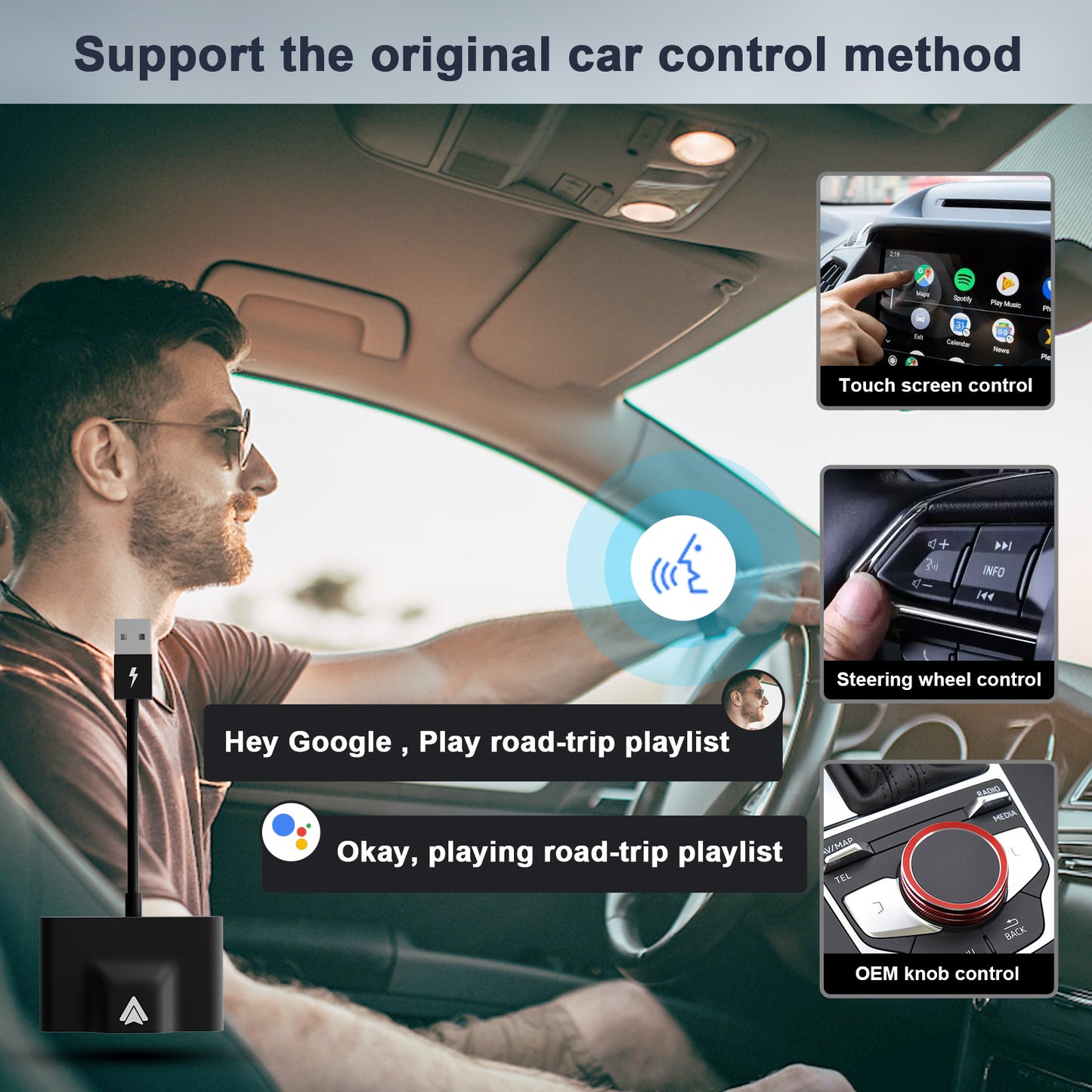 THT-020-3+ Wireless Android Auto Adapter Wired to Wireless CarPlay Converter Support USB and Type-C Port