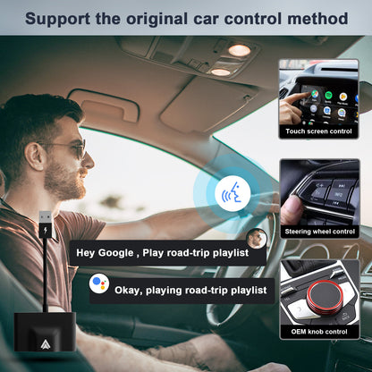 THT-020-3+ Wireless Android Auto Adapter Wired to Wireless CarPlay Converter Support USB and Type-C Port