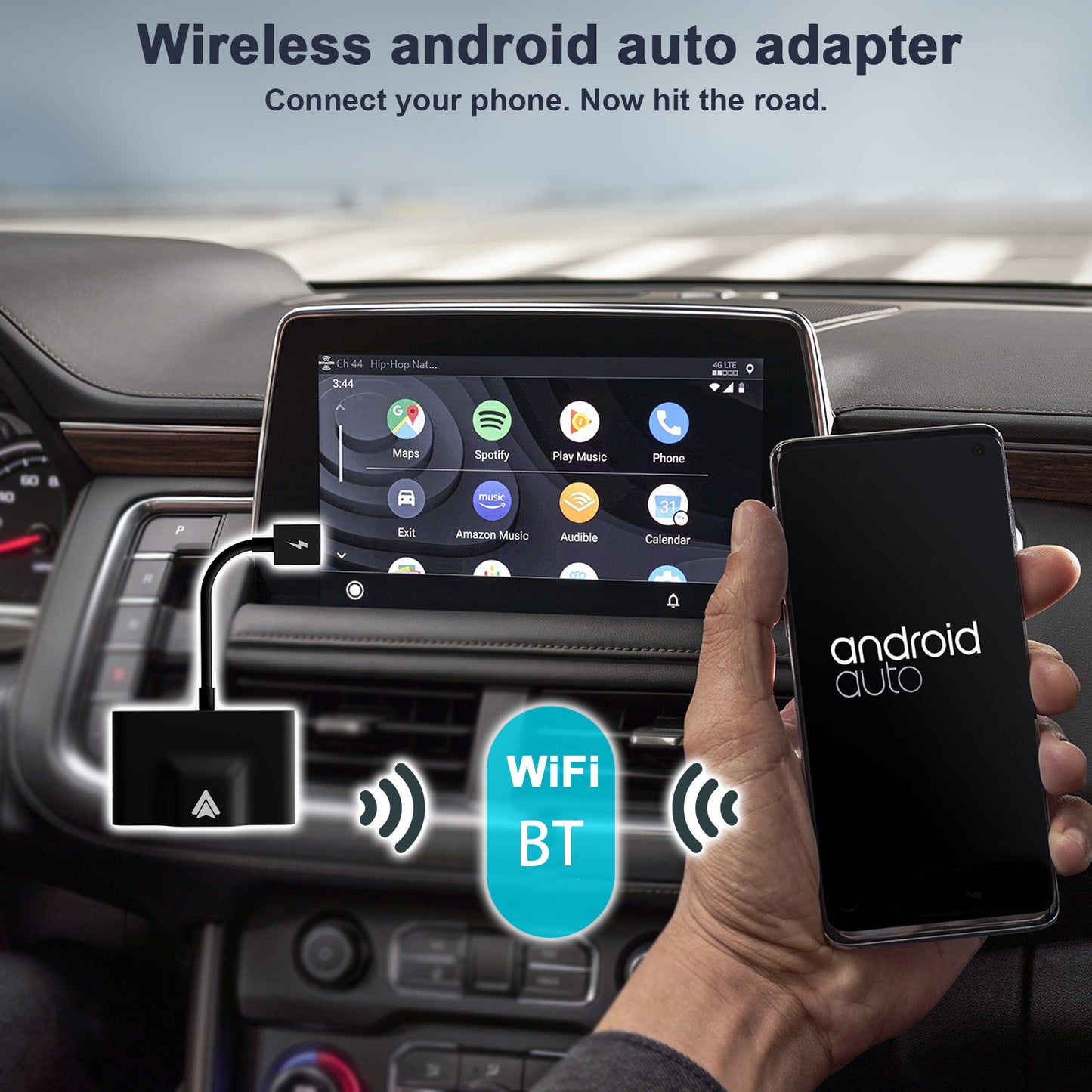 THT-020-3+ Wireless Android Auto Adapter Wired to Wireless CarPlay Converter Support USB and Type-C Port