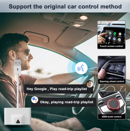 THT-020-3+ Wireless Android Auto Adapter Wired to Wireless CarPlay Converter Support USB and Type-C Port