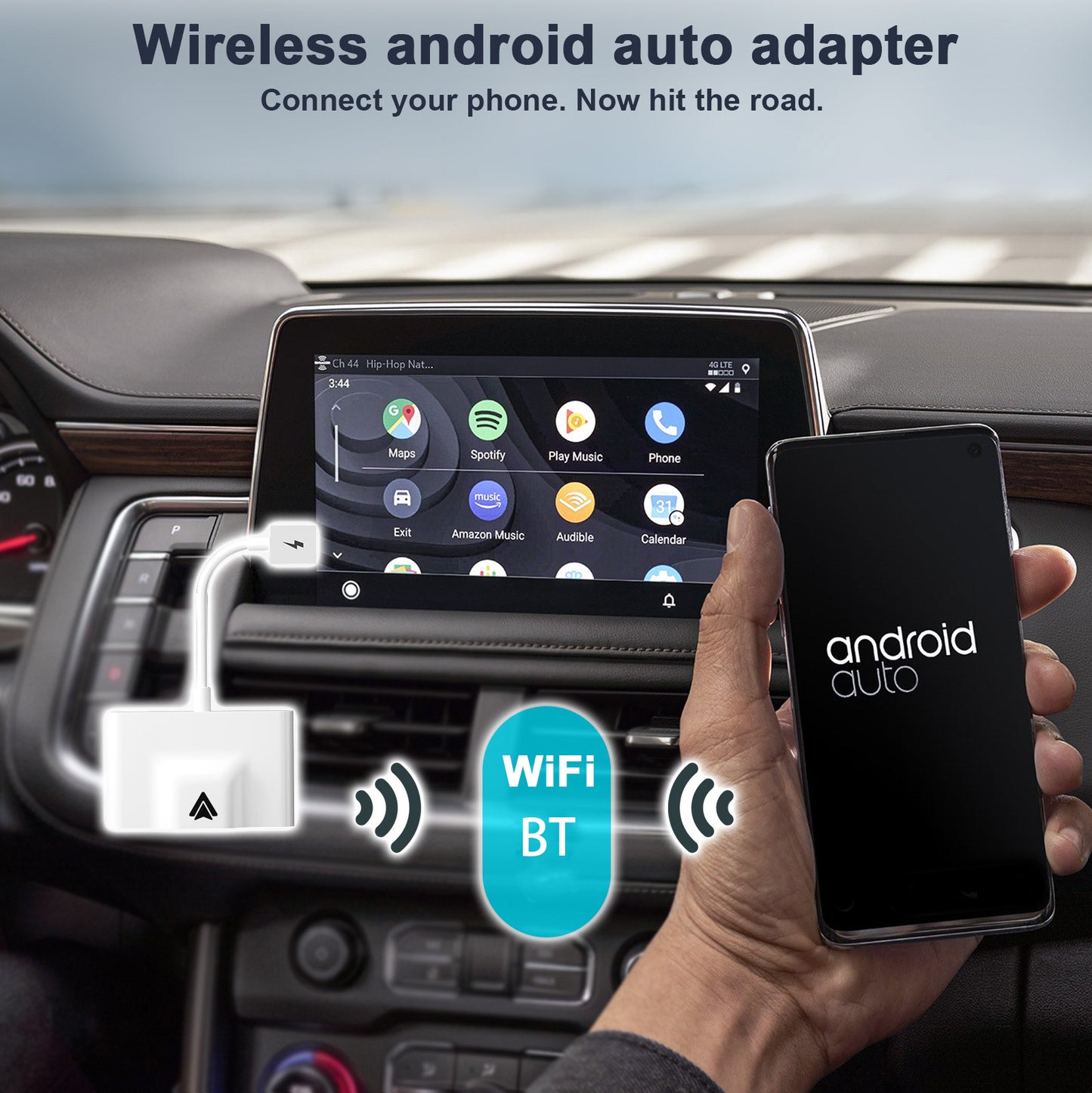 THT-020-3+ Wireless Android Auto Adapter Wired to Wireless CarPlay Converter Support USB and Type-C Port