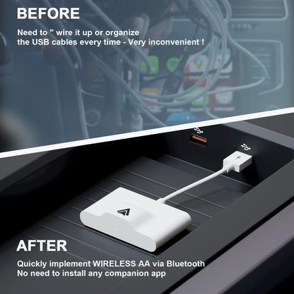THT-020-3+ Wireless Android Auto Adapter Wired to Wireless CarPlay Converter Support USB and Type-C Port