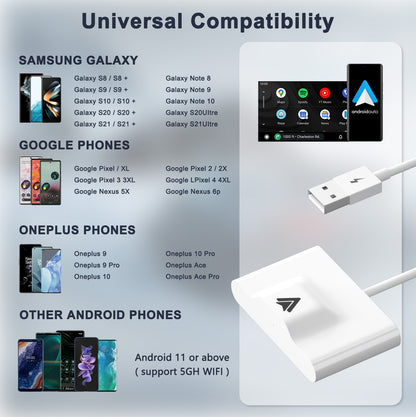 THT-020-3+ Wireless Android Auto Adapter Wired to Wireless CarPlay Converter Support USB and Type-C Port