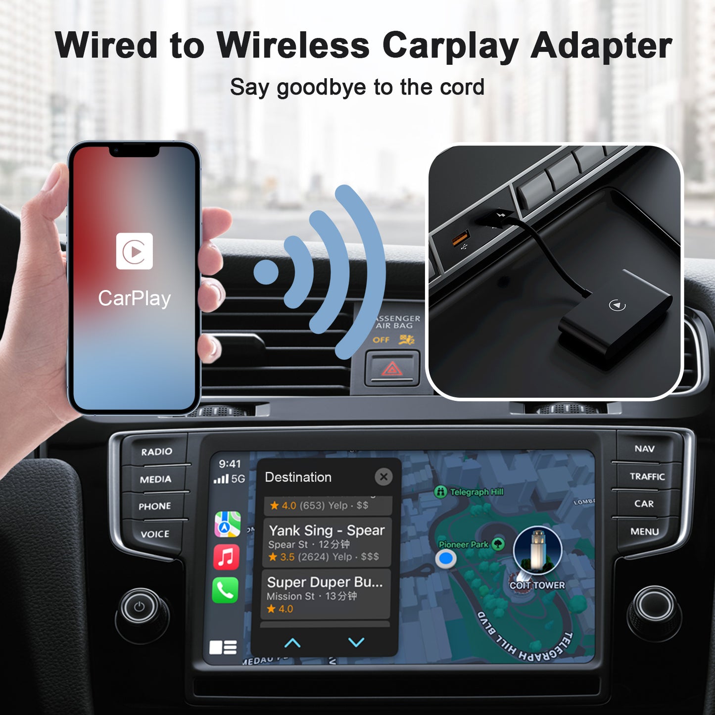 THT-020-2 iP Wireless CarPlay Converter Dongle for Wired CarPlay Car Adapter Support Online Update, Plug & Play