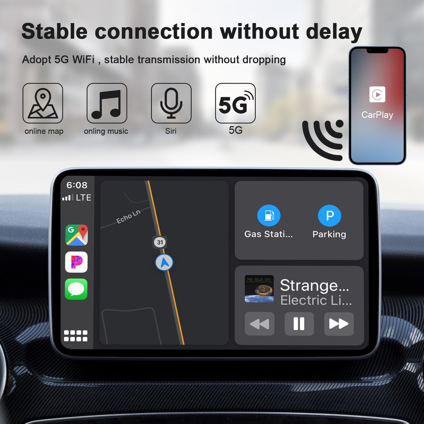 THT-020-2 iP Wireless CarPlay Converter Dongle for Wired CarPlay Car Adapter Support Online Update, Plug & Play