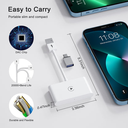 THT-020-2 iP Wireless CarPlay Converter Dongle for Wired CarPlay Car Adapter Support Online Update, Plug & Play