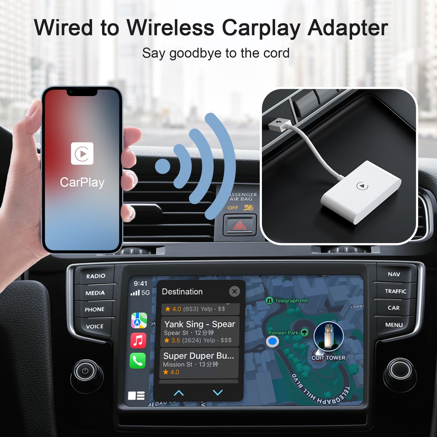 THT-020-2 iP Wireless CarPlay Converter Dongle for Wired CarPlay Car Adapter Support Online Update, Plug & Play